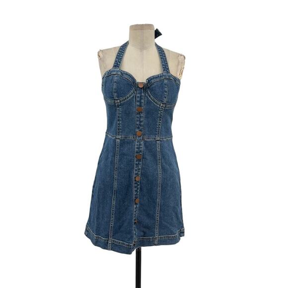 Alice + Olivia Janessa Mini Dress Sleeveless Denim Button Front Blue Size‎ 6 - Picture 1 of 15
